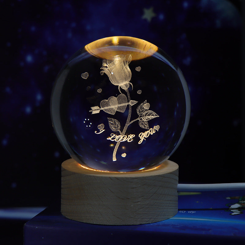 Luminous Starry Sky, Planets, Moon Crystal Ball Small Night Lamp Projection Ambience Light