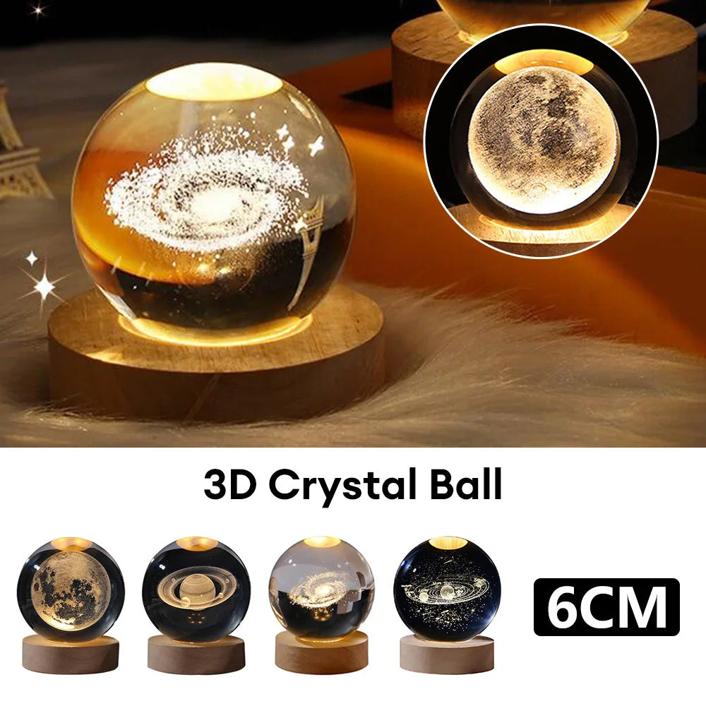 Luminous Starry Sky, Planets, Moon Crystal Ball Small Night Lamp Projection Ambience Light