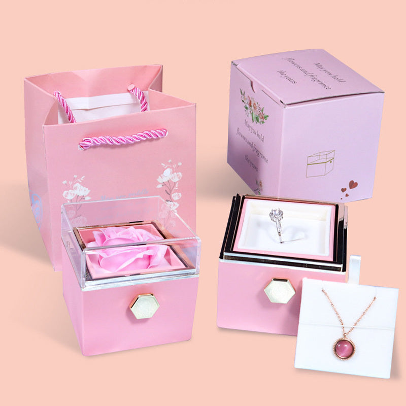 Rotating Rose Gift Box, Creative Rose Jewellery Packaging Box