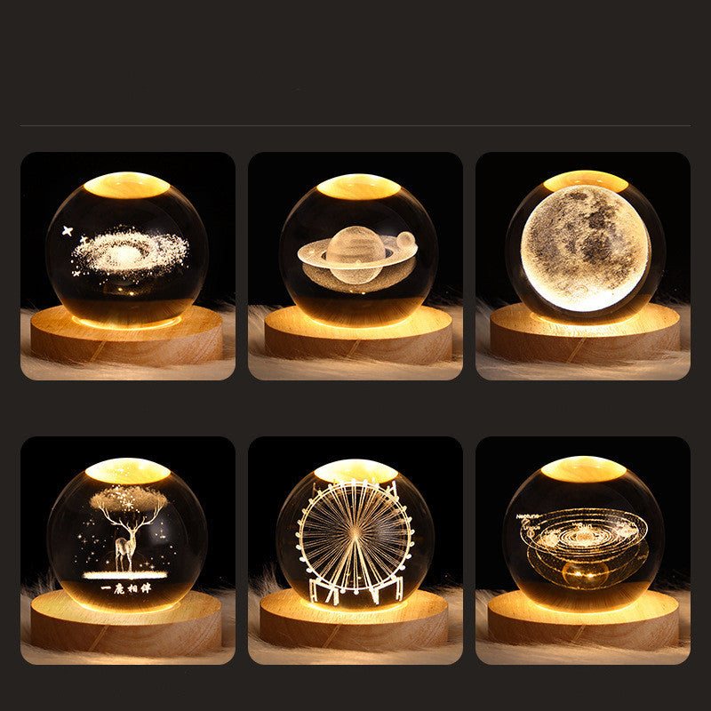 Luminous Starry Sky, Planets, Moon Crystal Ball Small Night Lamp Projection Ambience Light