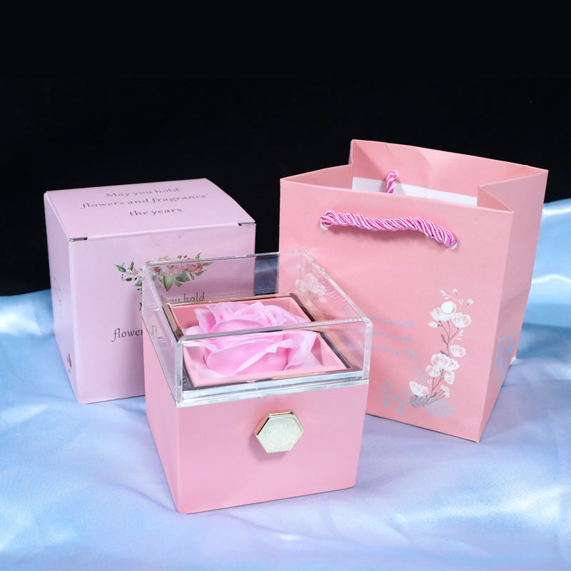 Rotating Rose Gift Box, Creative Rose Jewellery Packaging Box