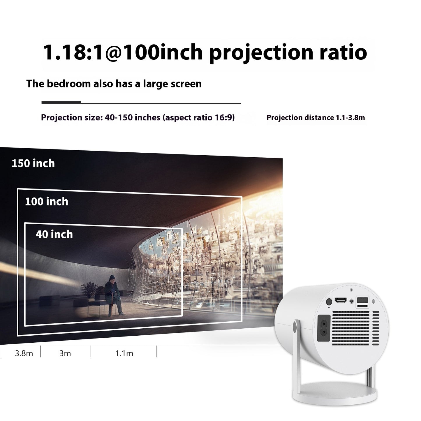 Portable Video Projector 180 Degrees Projection Angle Automatic Focus