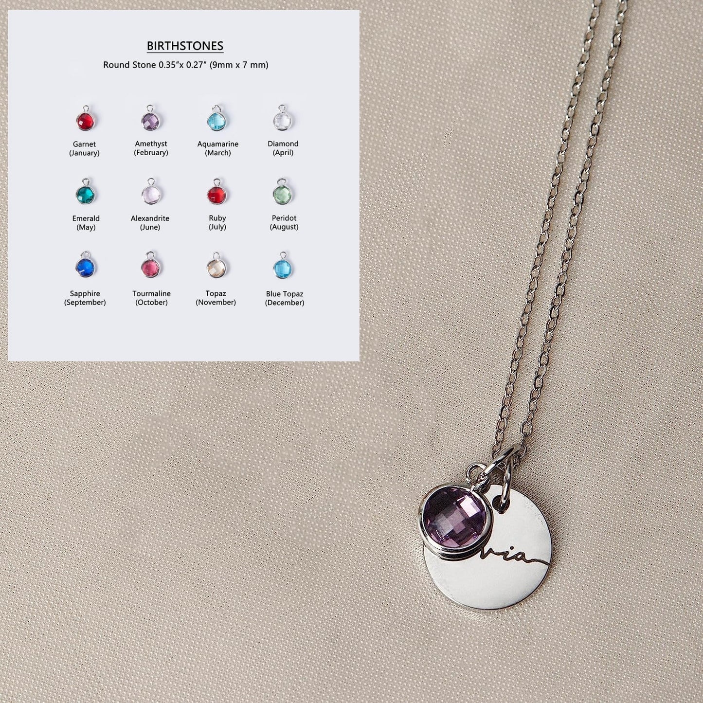 Personalized Necklace Birthstone Pendants Stackable Jewellery