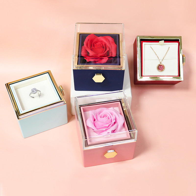 Rotating Rose Gift Box, Creative Rose Jewellery Packaging Box