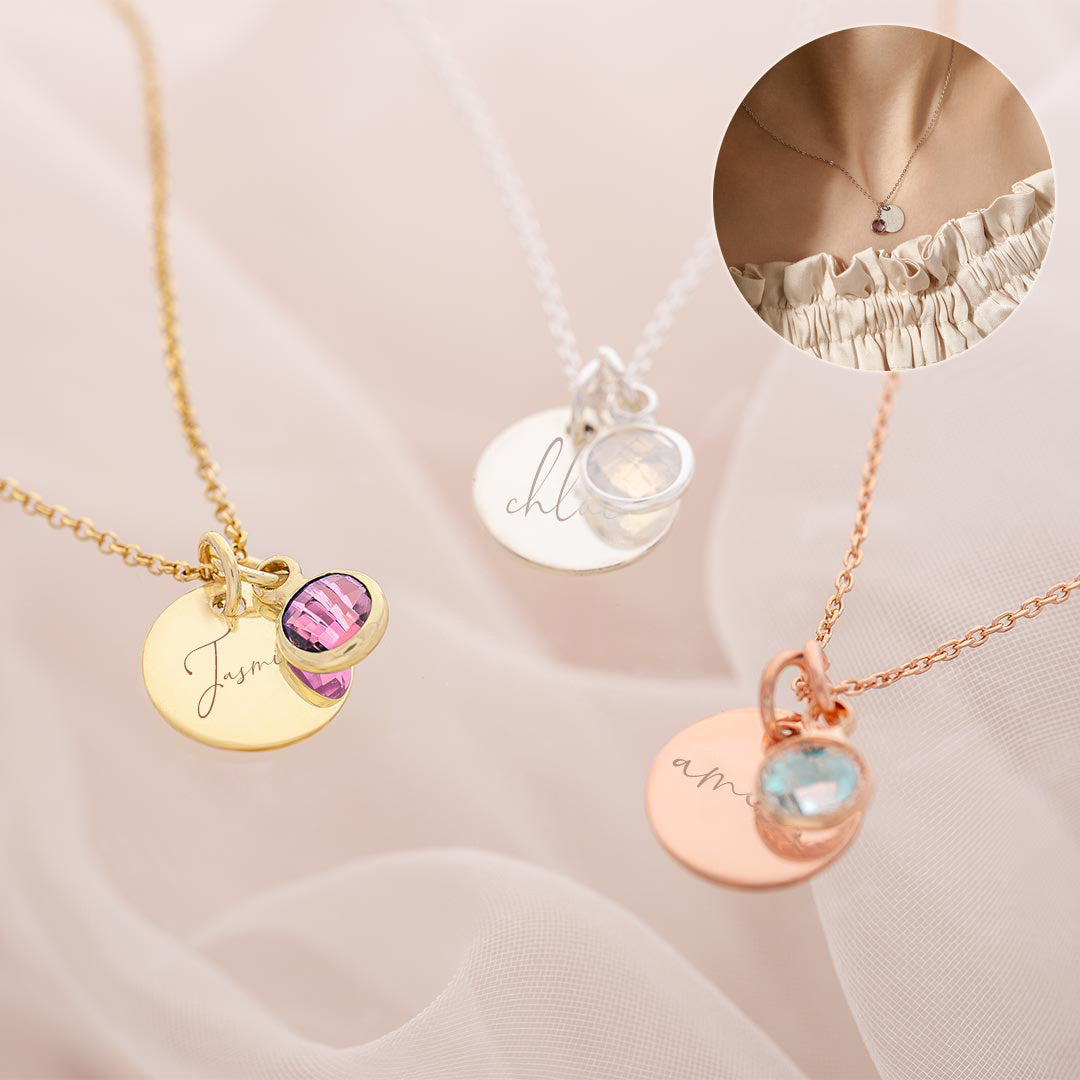 Personalized Necklace Birthstone Pendants Stackable Jewellery