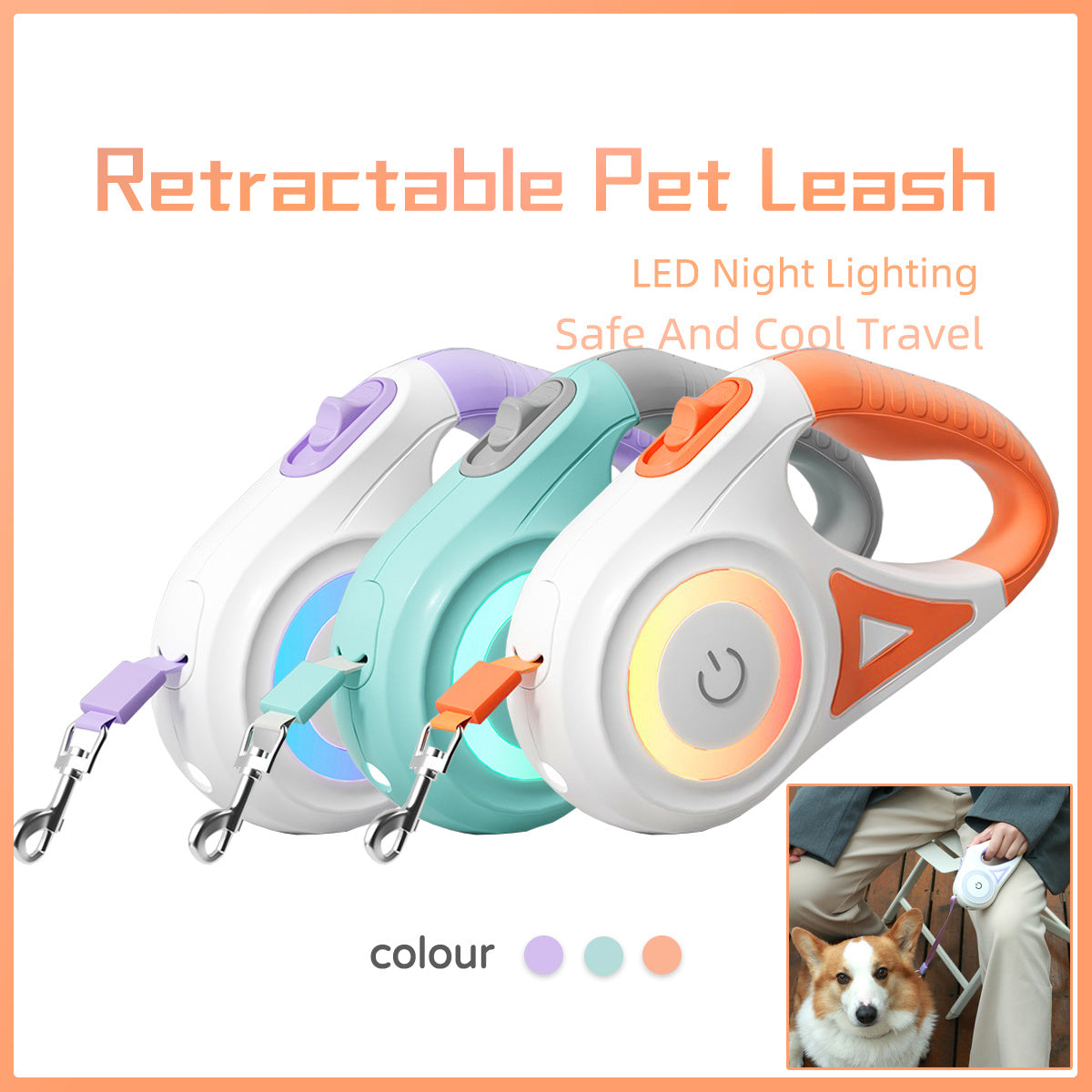 Dog Leash Retractable And Dog Collar Spotlight Automatic Pet Dog Cat