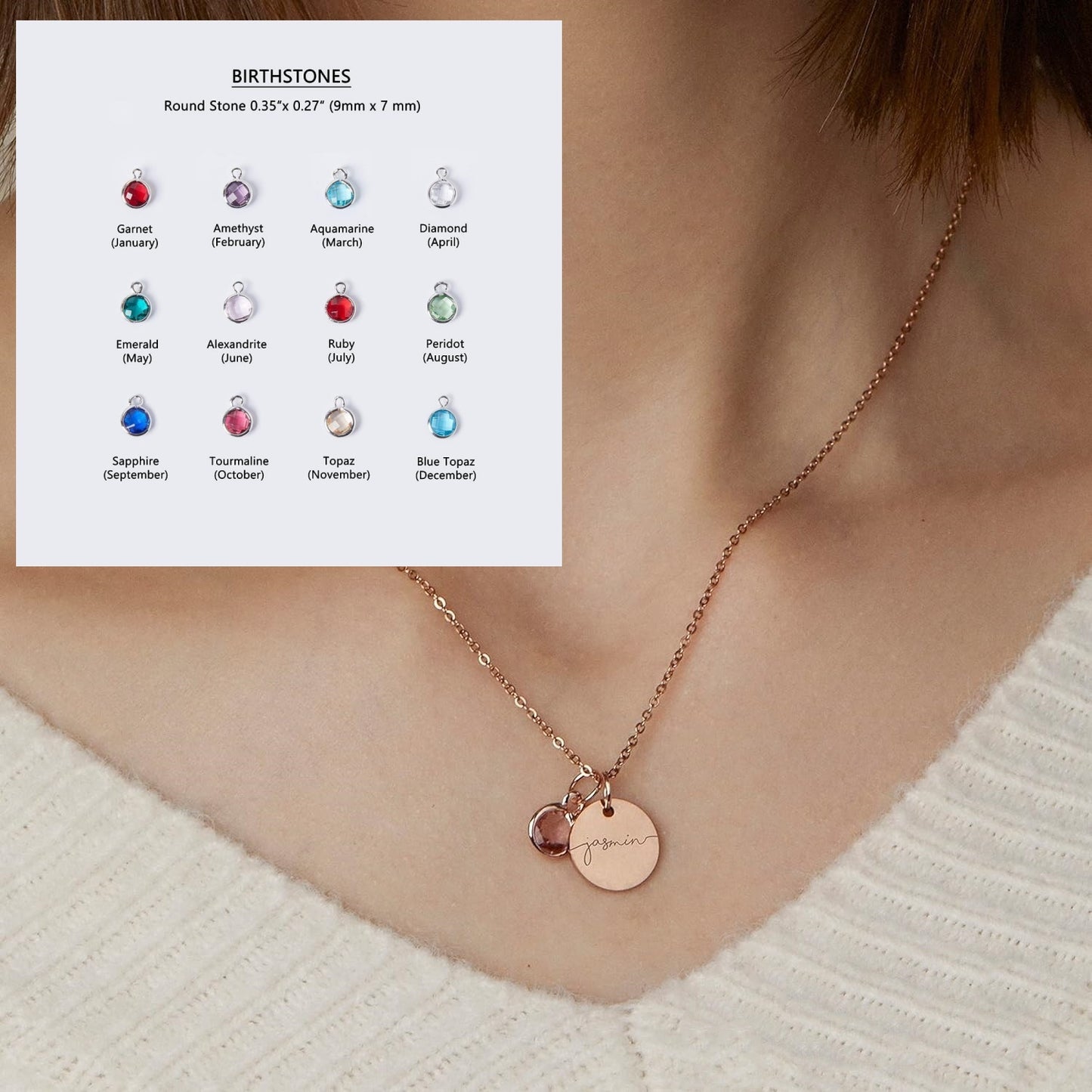 Personalized Necklace Birthstone Pendants Stackable Jewellery