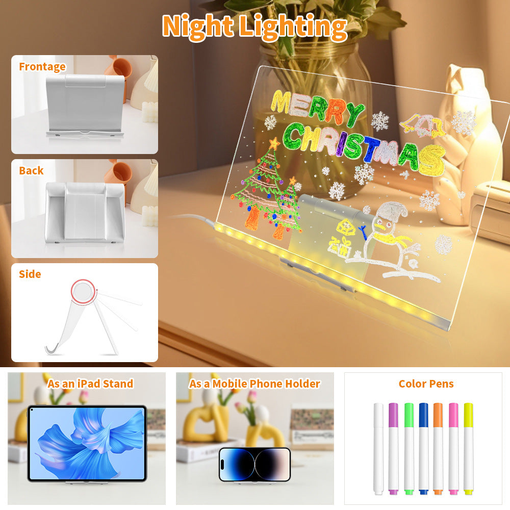 LED Acrylic Drawing Board DIY Erasable Luminous With Stand - USB Plug